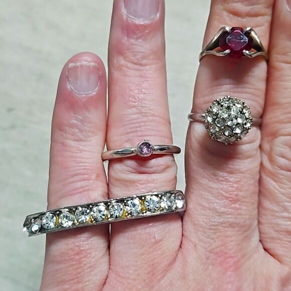 Vintage Silver Tone 925 Disco Ball Rhinestone Knuckle Pave CZ Ring Lot 4 - Picture 1 of 14